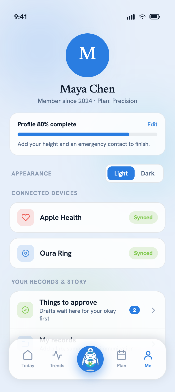 Milli app — me screen