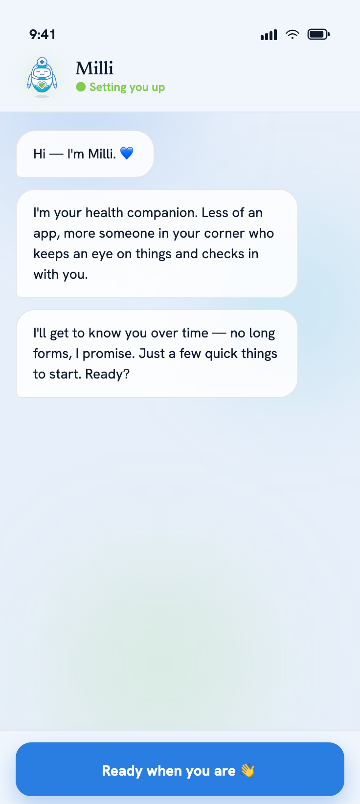 Milli app — onb screen