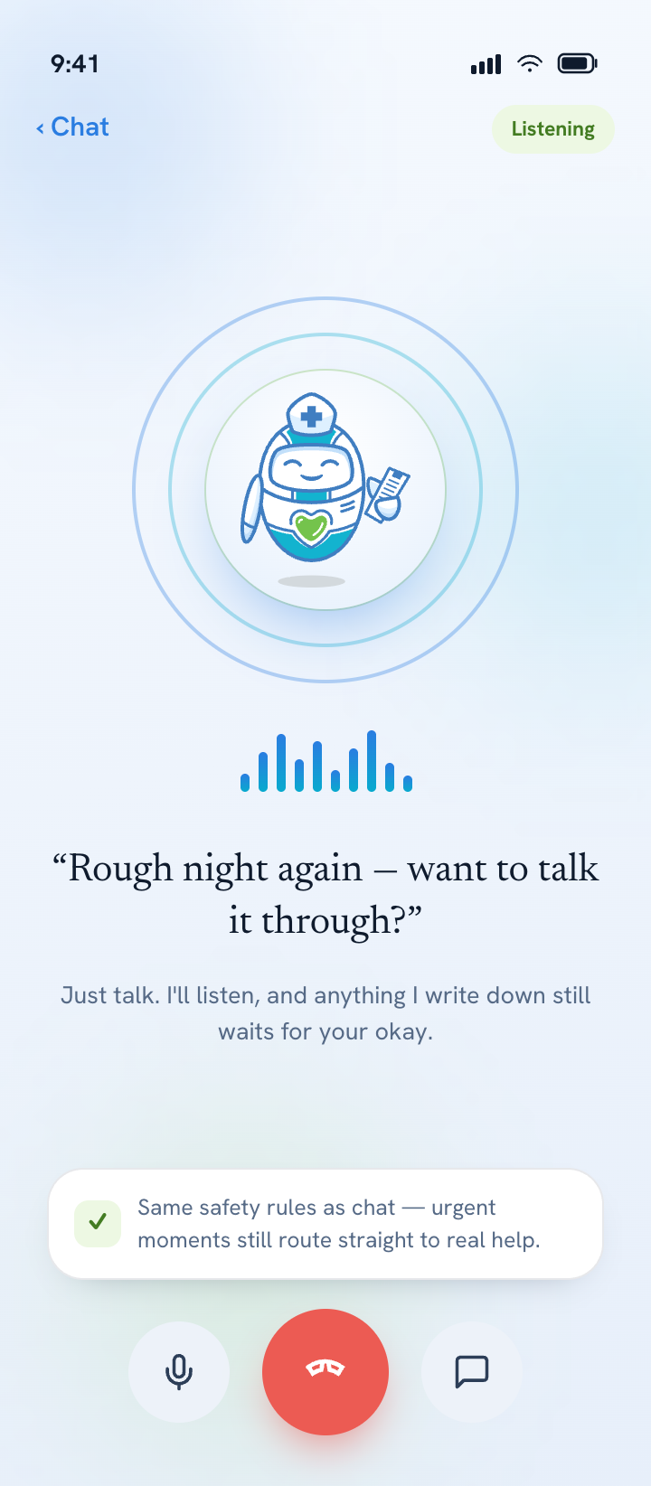 Milli app — voice mode screen