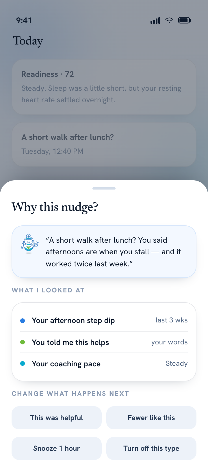 Milli app — why this nudge screen
